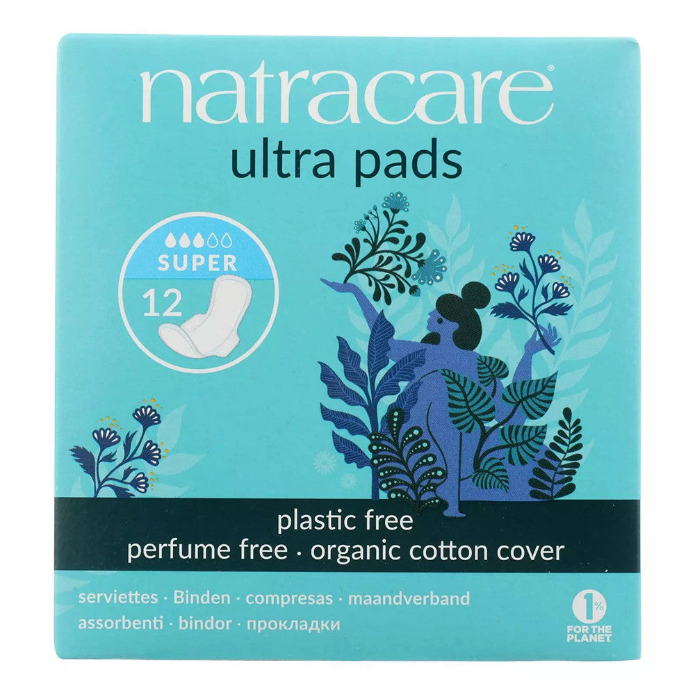 Natracare Organic and natural Pads Super Ultra With Wings, Uncented, 12 Ea